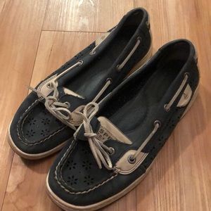 Navy Sperry Top Siders with flower cut outs